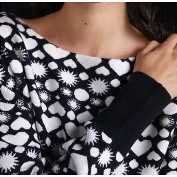 Maeve Anthropologie Heart Sweater Boat Neck Black White Sun Size XSmall - Picture 2 of 13